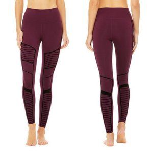 Like New Alo Yoga Flocked High Waist Moto Leggings in Black Plum